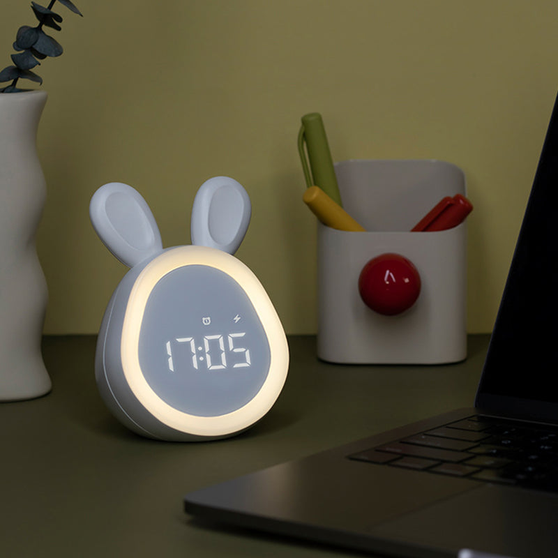 Relógio Despertador Infantil Fofo de Coelhinho com Luz Noturna, Dimerização Gradual, Relógio Despertador Digital de LED para Meninos e Meninas.