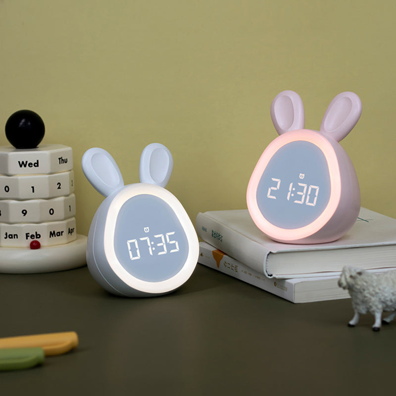 Relógio Despertador Infantil Fofo de Coelhinho com Luz Noturna, Dimerização Gradual, Relógio Despertador Digital de LED para Meninos e Meninas.