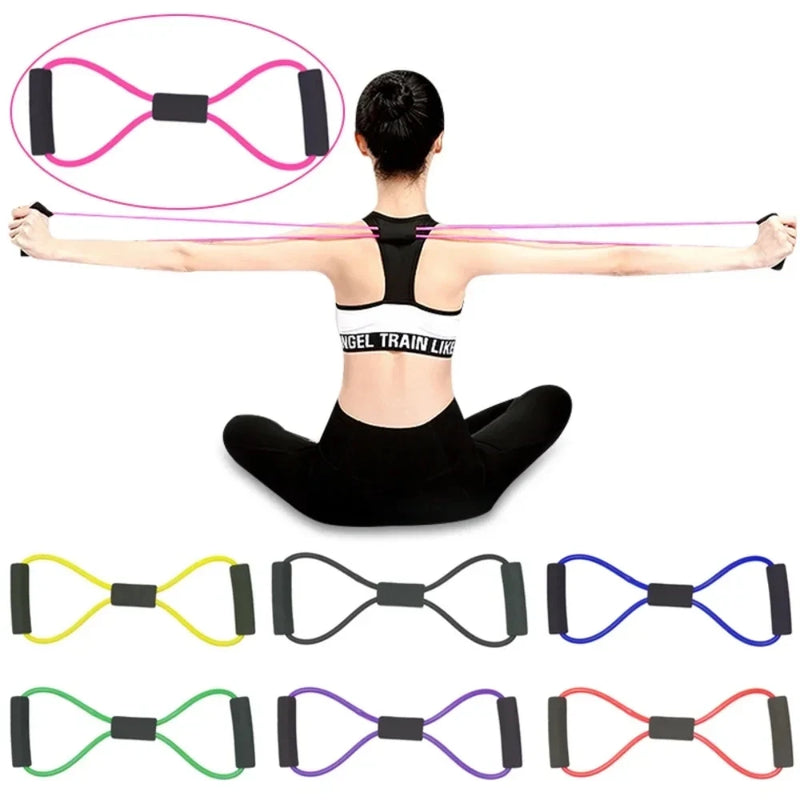 Faixa Elástica de Resistência para Exercícios: Expansor de Peito com 8 Cordas, Bandas de Resistência para Yoga e Fitness, Treinamento Muscular para Academia, Exercícios com Faixas de Borracha Elástica.