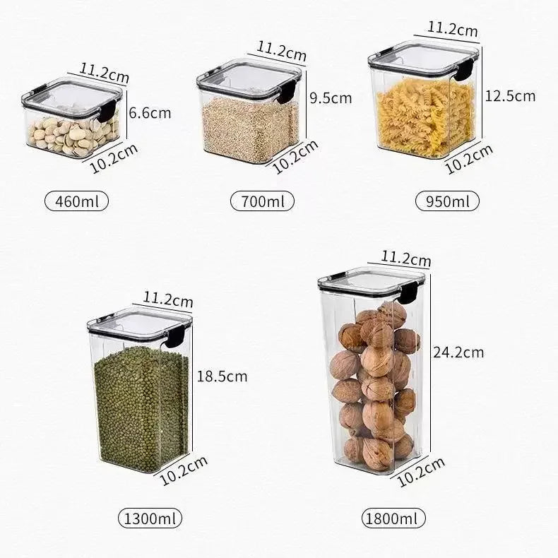 Caixa de Armazenamento de Alimentos Plástica Hermética: Pote para Cereal e Doces Secos com Tampa, Pote de Armazenamento para Refrigerador, Itens Domésticos, Organizador de Cozinha.