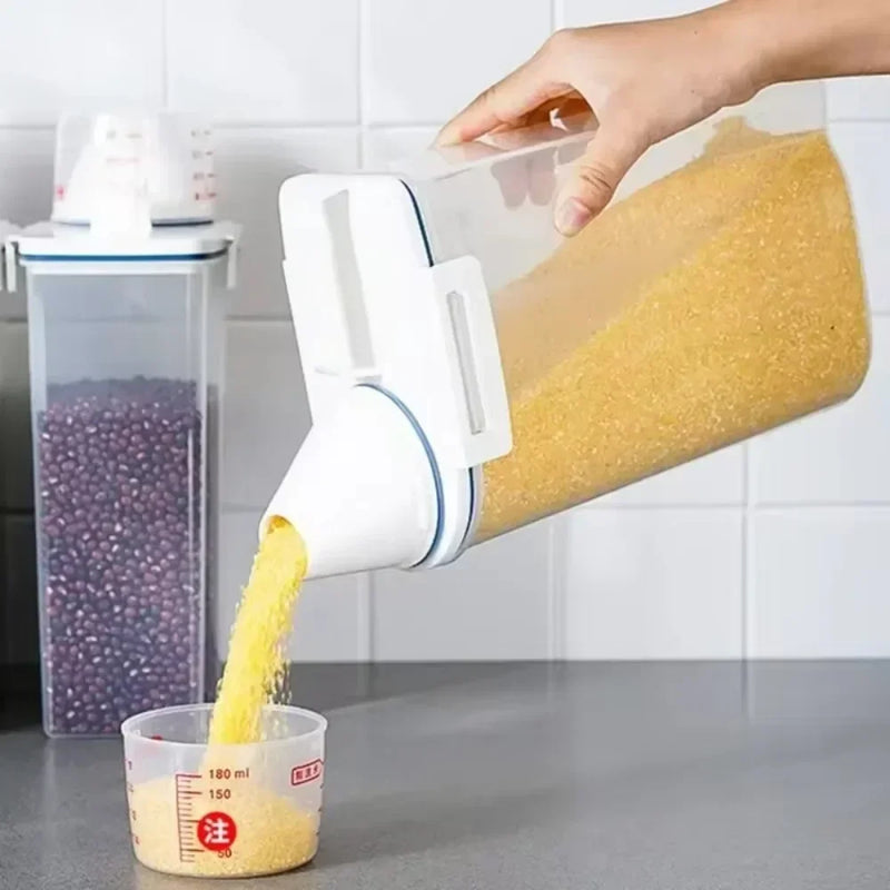 Caixa de Armazenamento de Cozinha Giratória 360°: Dispensador de Cereal, Grãos e Arroz, Balde Selado e à Prova de Umidade. Grande Recipiente de Armazenamento para Alimentos com Tampa Organizadora.