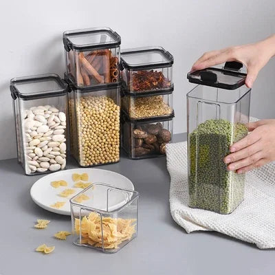 Caixa de Armazenamento de Alimentos Plástica Hermética: Pote para Cereal e Doces Secos com Tampa, Pote de Armazenamento para Refrigerador, Itens Domésticos, Organizador de Cozinha.