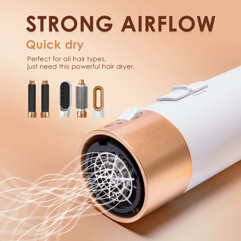 Conjunto de Secador de Cabelo 5 em 1: Escova de Ar Quente Profissional, Modelador de Cachos, Chapinha e Ferramenta de Estilo para Secador de Cabelo Dyson Airwrap Doméstico.