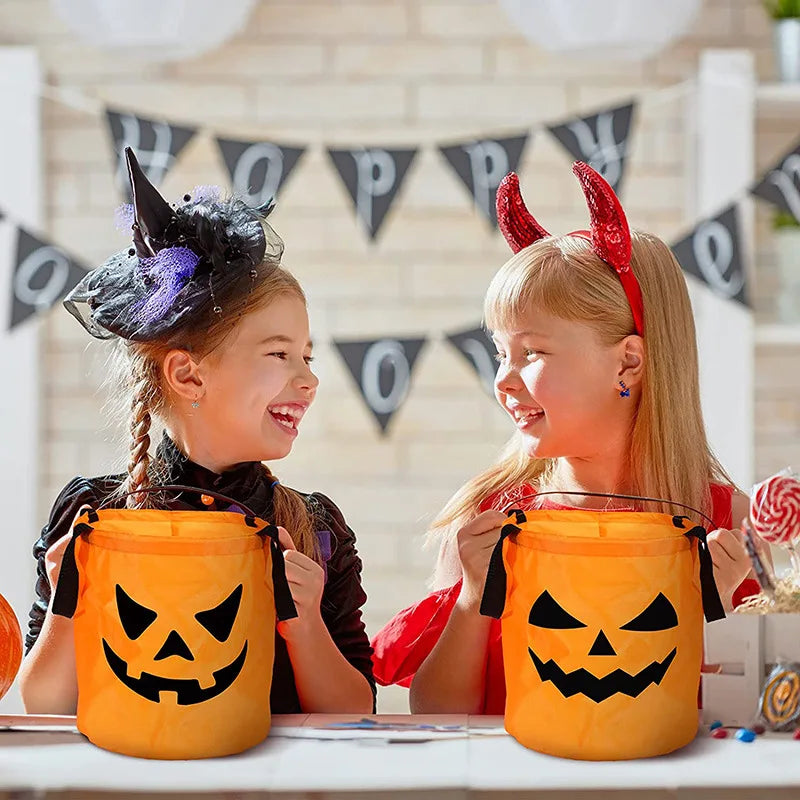 Cesta de Abóbora com Luz LED para Doces de Halloween