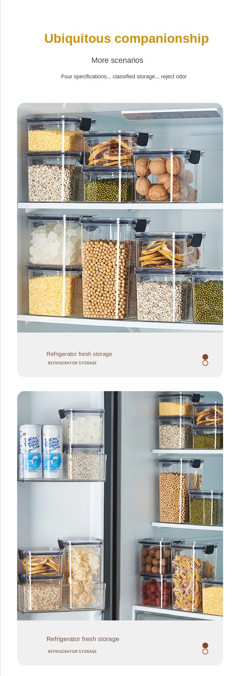 Caixa de Armazenamento de Alimentos Plástica Hermética: Pote para Cereal e Doces Secos com Tampa, Pote de Armazenamento para Refrigerador, Itens Domésticos, Organizador de Cozinha.