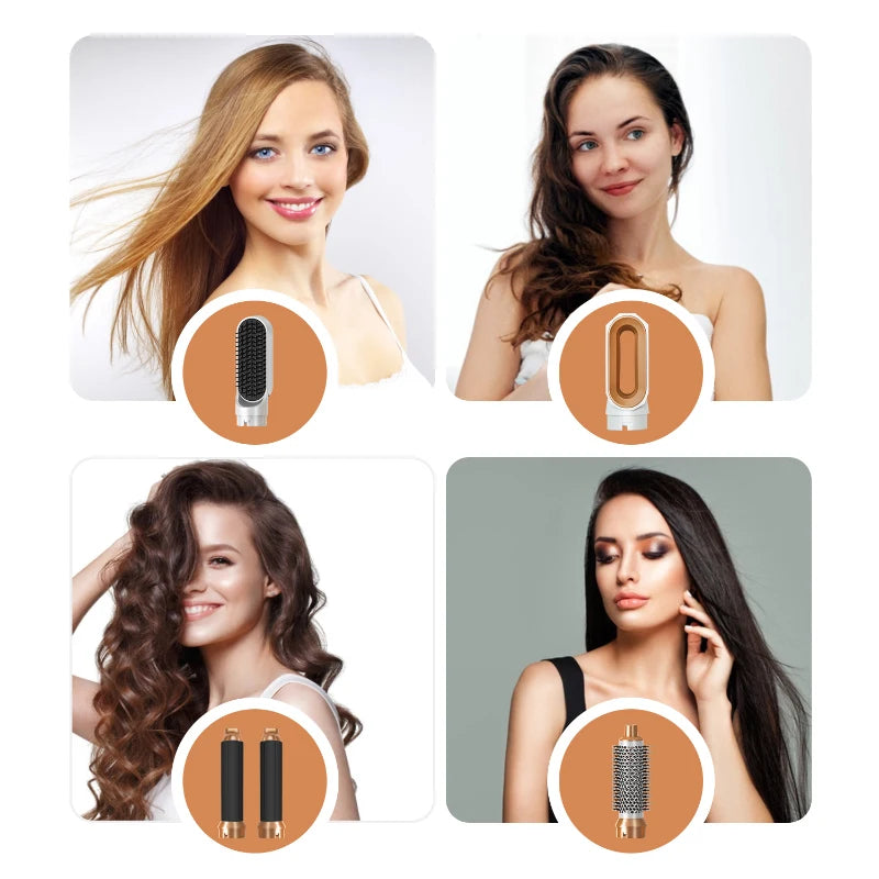 Conjunto de Secador de Cabelo 5 em 1: Escova de Ar Quente Profissional, Modelador de Cachos, Chapinha e Ferramenta de Estilo para Secador de Cabelo Dyson Airwrap Doméstico.