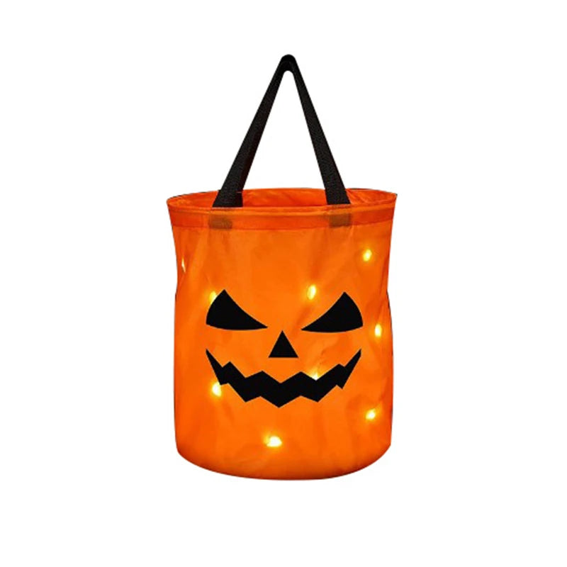 Cesta de Abóbora com Luz LED para Doces de Halloween