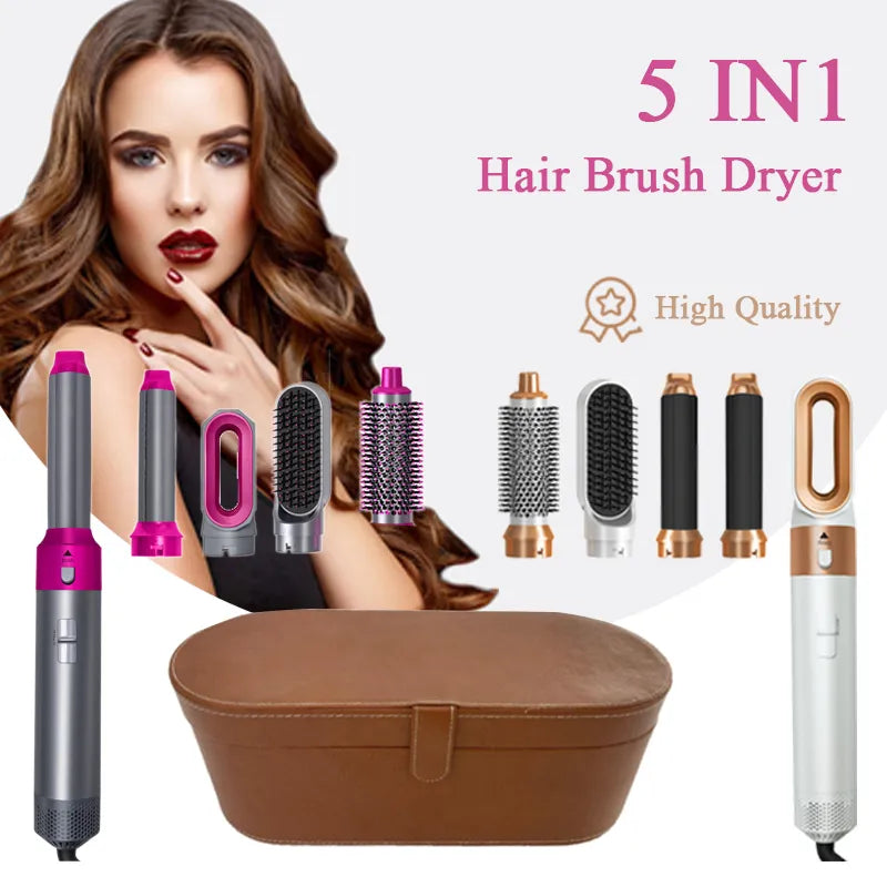 Conjunto de Secador de Cabelo 5 em 1: Escova de Ar Quente Profissional, Modelador de Cachos, Chapinha e Ferramenta de Estilo para Secador de Cabelo Dyson Airwrap Doméstico.