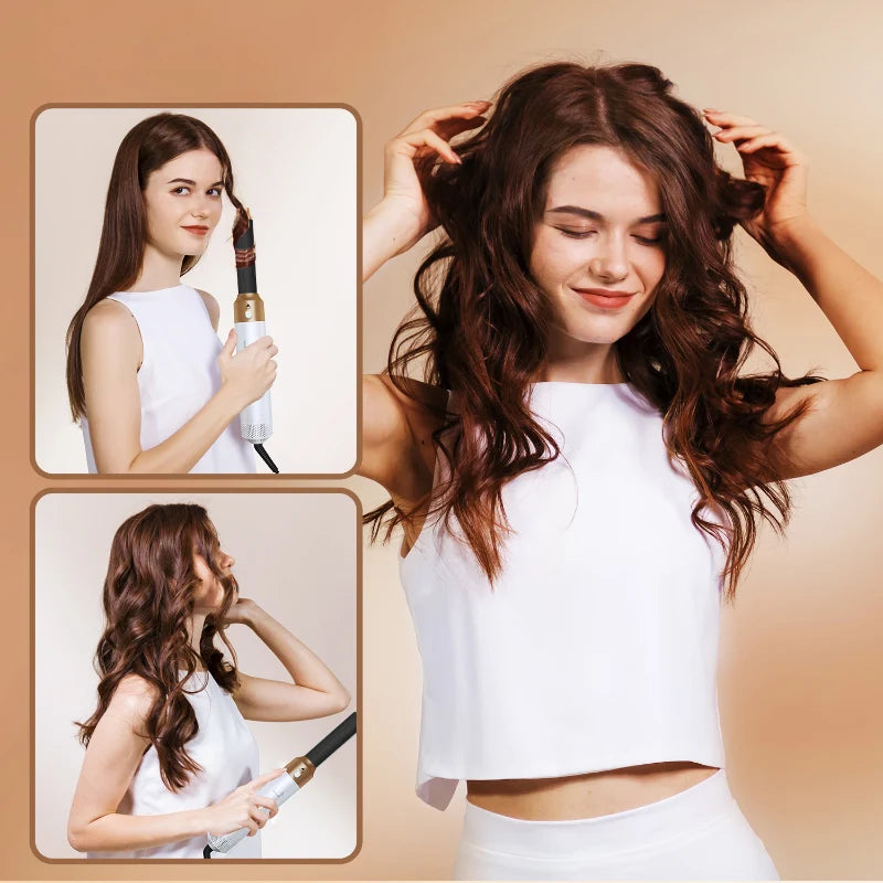 Conjunto de Secador de Cabelo 5 em 1: Escova de Ar Quente Profissional, Modelador de Cachos, Chapinha e Ferramenta de Estilo para Secador de Cabelo Dyson Airwrap Doméstico.